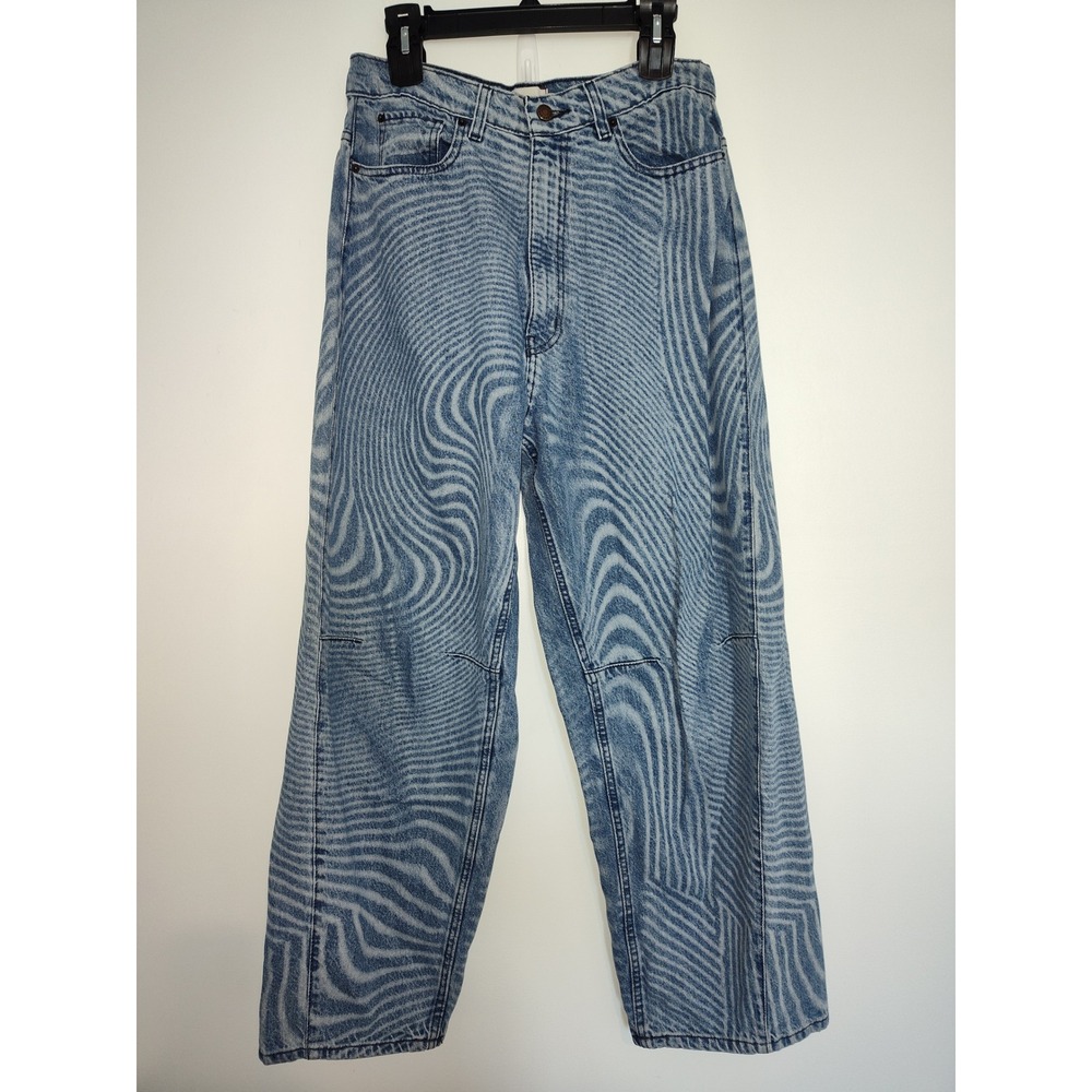 BDG Urban Outfitters Swirl Print Baggy Jeans Blue‎ White Optical Illusion Sz 30